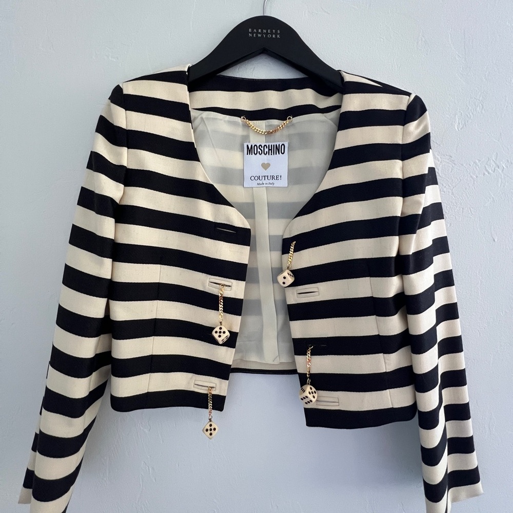 Vintage Moschino Couture Black and Cream Striped Blazer Jacket - Immaculate